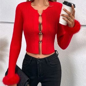 Fuzzy Cuff Crop Sweater